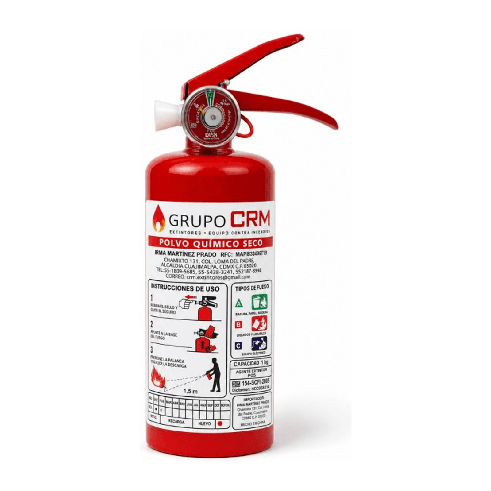 Extintor automotriz de PQS ABC - 1.0 kg — Grupo CRM