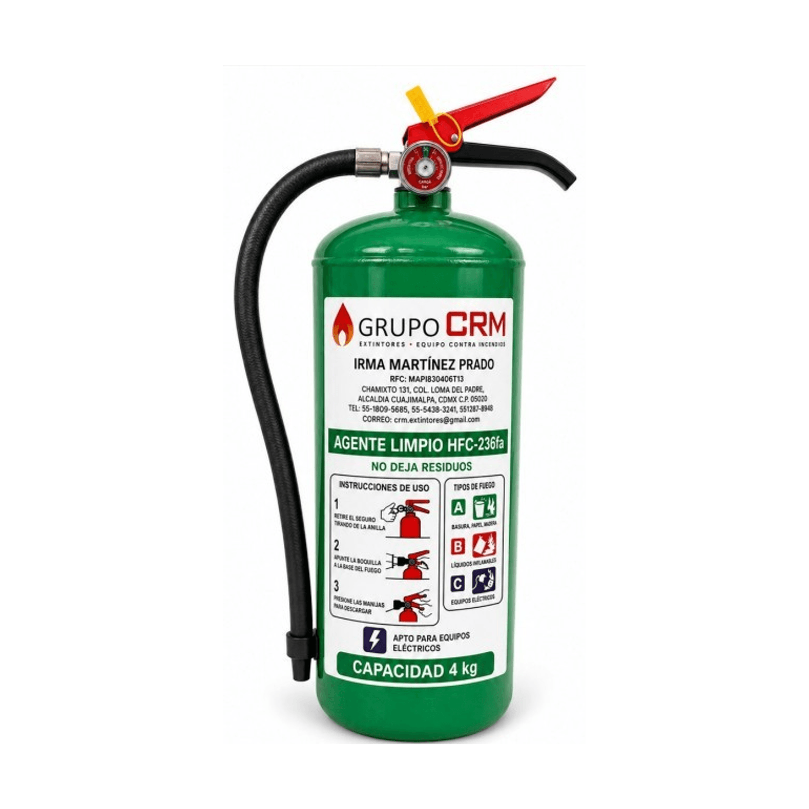 Extintor de agente limpio HFC-236fa - 4.5 kg — Grupo CRM