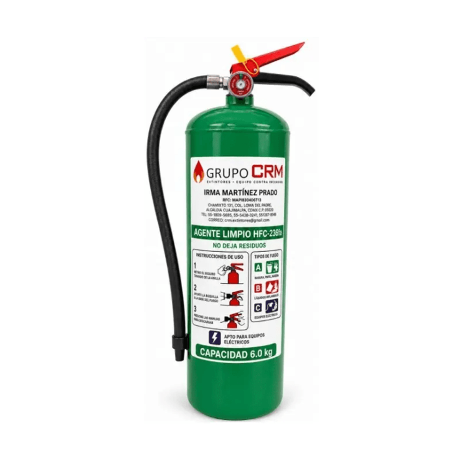 Extintor de agente limpio HFC-236fa - 6.0 kg — Grupo CRM