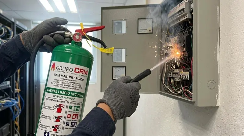 Uso de extintor de agente limpio Grupo CRM Extintores ante un conato eléctrico