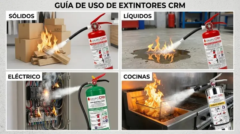 Guía de uso de extintores Grupo CRM Extintores según tipo de fuego